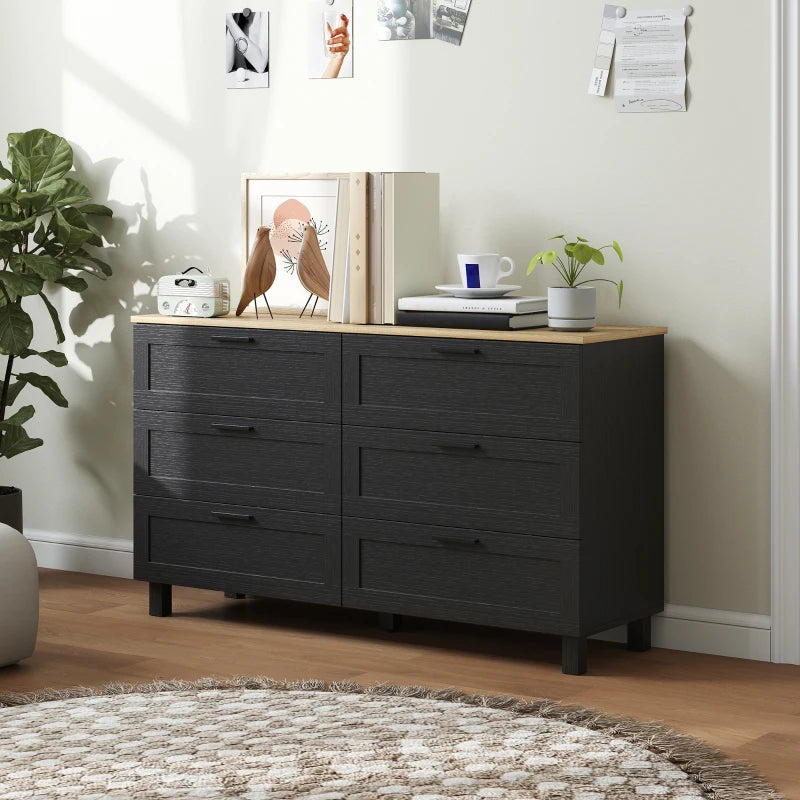 47" Wide Chest of Drawers, Modern Dresser with 6 Drawers and Wood Legs for Bedroom, Living Room, Entryway, Black