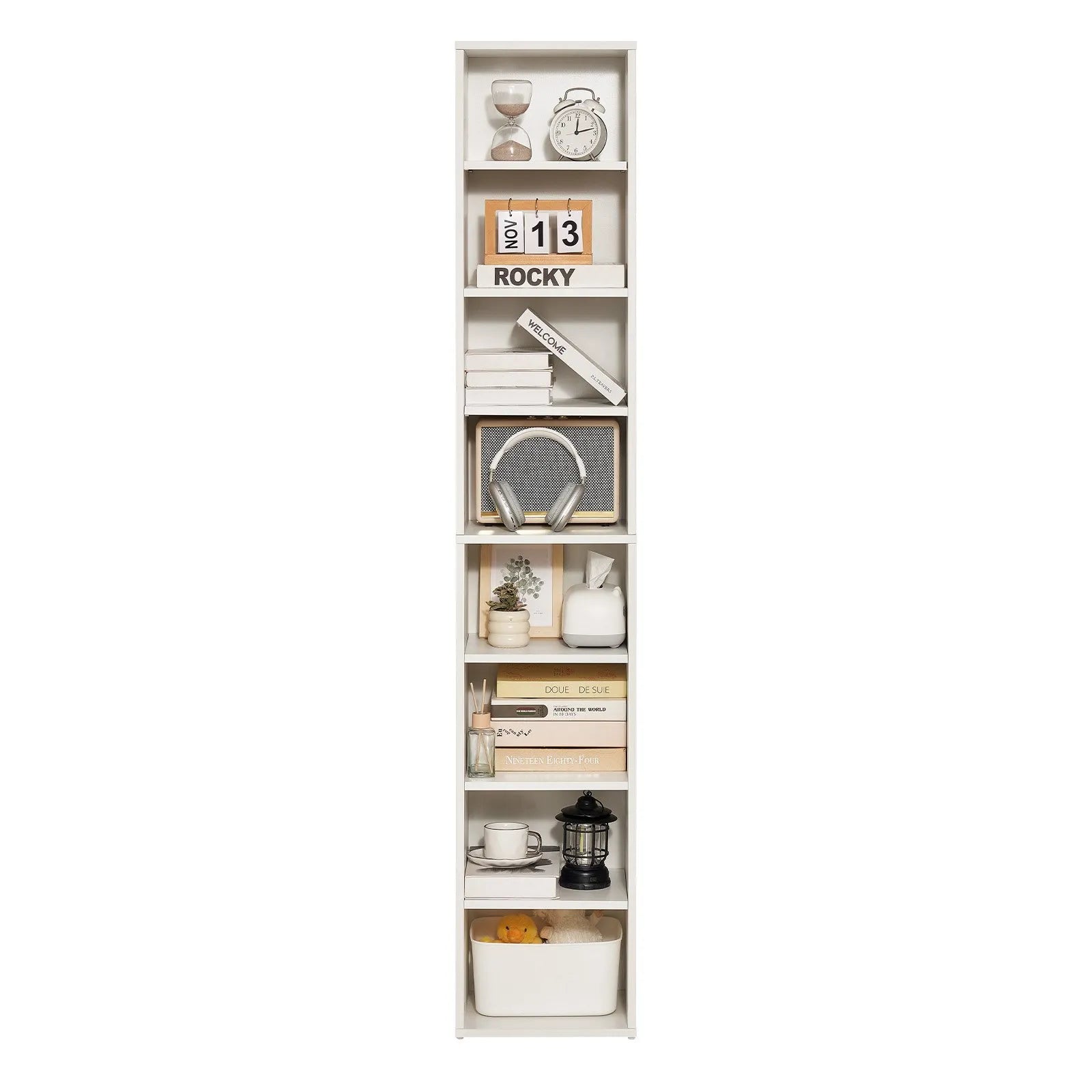 VEVOR 8 Tiers Narrow Bookshelf 71" Wooden Open Bookcase Adjustable Shelf White