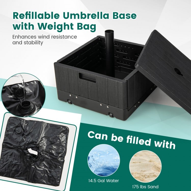 175 LBS Outdoor Fillable Umbrella Base with Table Tray-Black