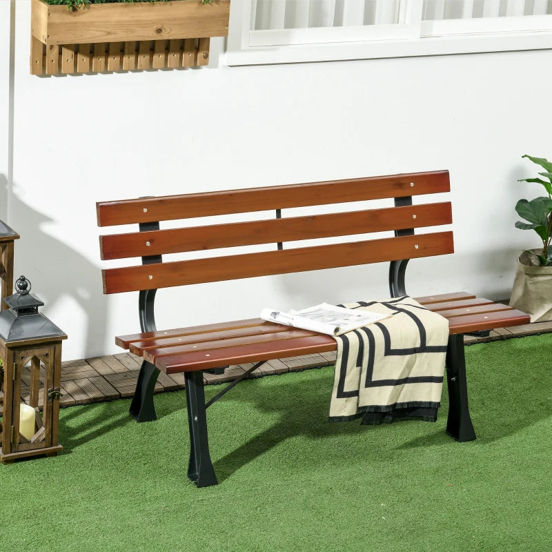 47 Inch Outdoor Garden Bench, Aluminum Wood Patio Loveseat with Slatted Seat Back, 528 lbs. for Porch, Park, Coffee