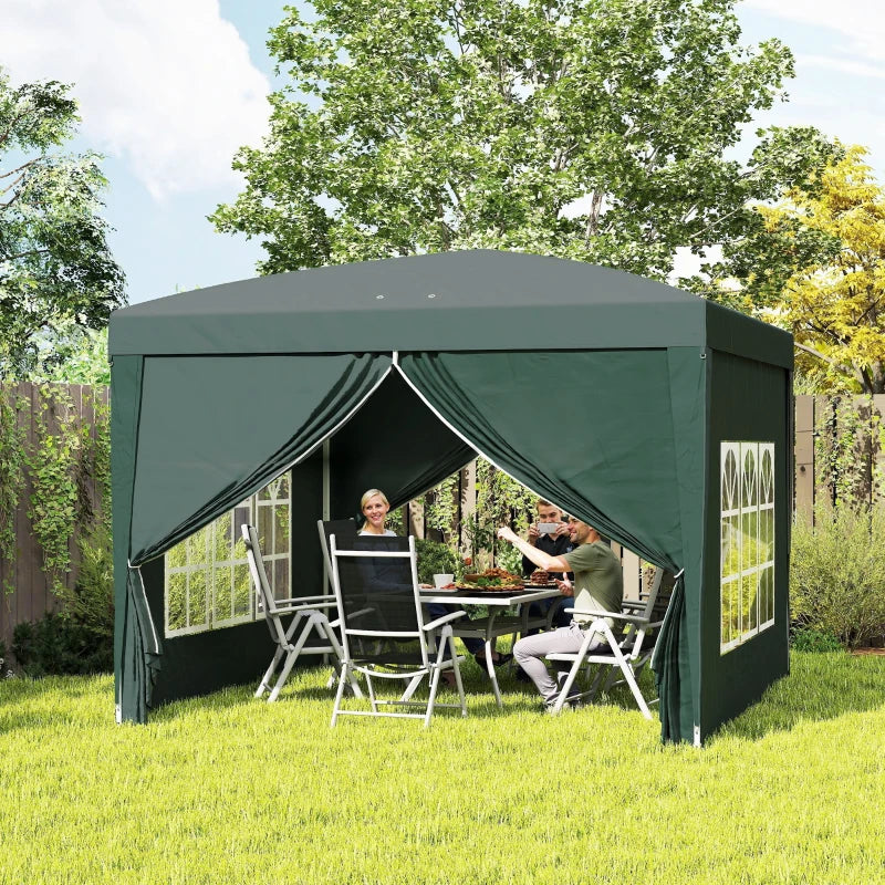 10'x10' Outdoor Pop Up Party Tent Wedding Gazebo Canopy with Carrying Bag (Dark Green)