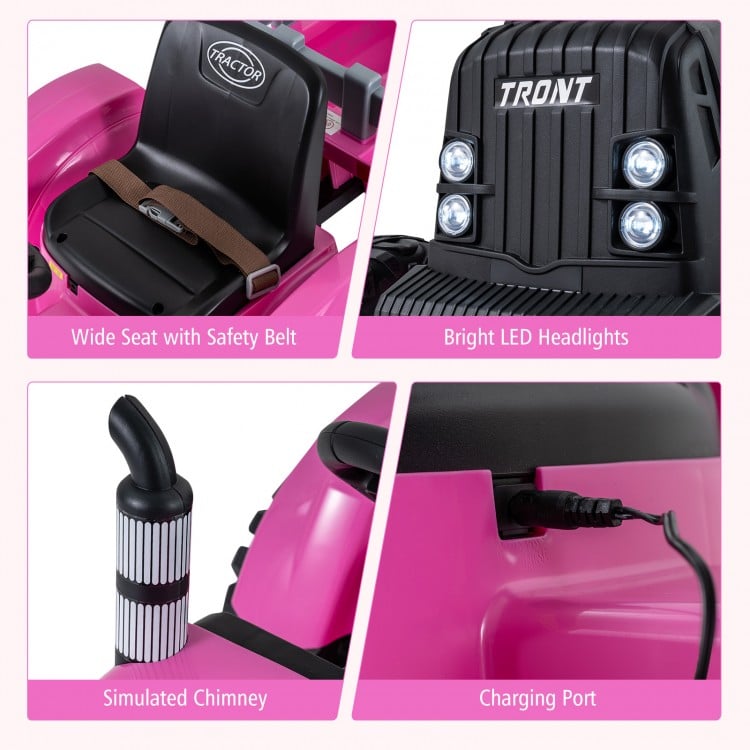 24V Ride On Tractor for Kids Electric Vehicle with Detachable Trailer and Remote Control-Pink