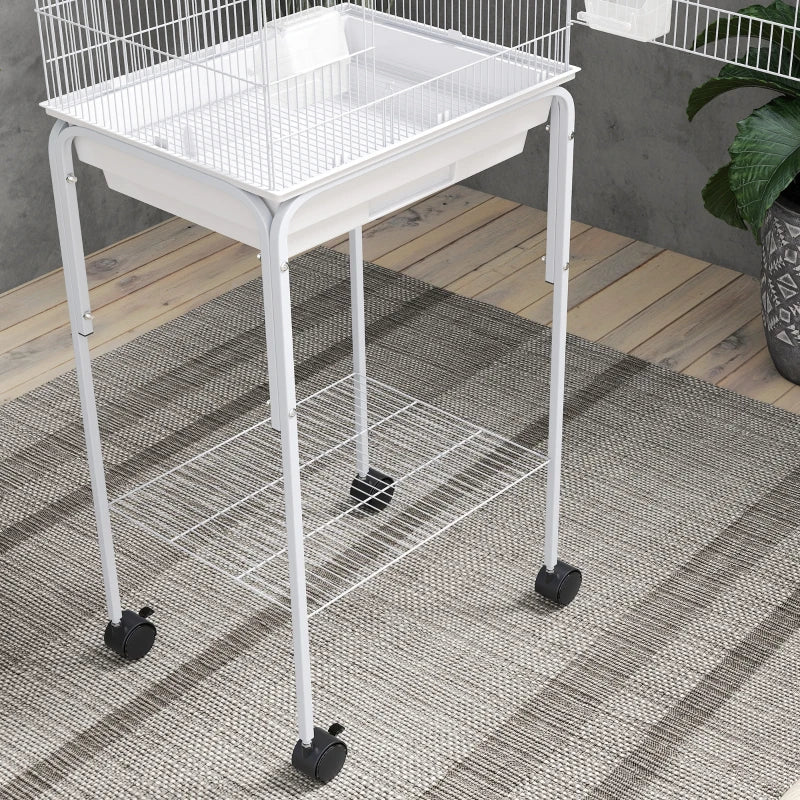 49" Rolling Bird Cage Cockatoo House Play Top Finch Pet Supply with Storage Shelf, Wheels - White
