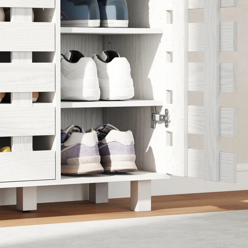 Shoe Cabinet, 20 Pair Shoe Storage Cabinet with Hollowed-Out Doors, White