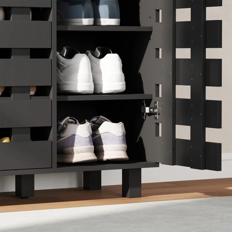 Shoe Cabinet, 20 Pair Shoe Storage Cabinet with Hollowed-Out Doors, Black
