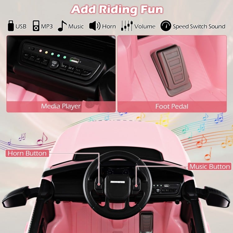 12V Kids Ride On Car with Remote Control Lockable Doors Slow Start System and LED Lights-Pink