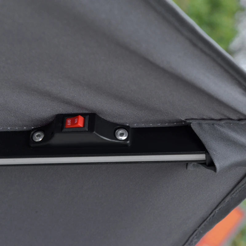 10FT Cantilever Patio Umbrella with Lights Solar Powered Offset Umbrella with Crank and Cross Base for Deck Grey