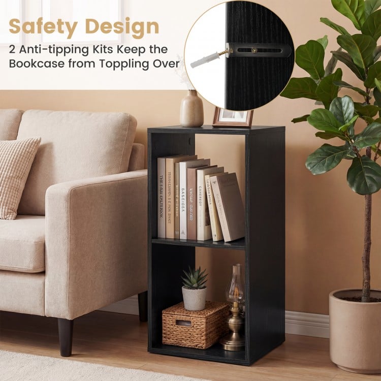 2 Cube Bookshelf with Back Guardrail for Living Room Bedroom-Black