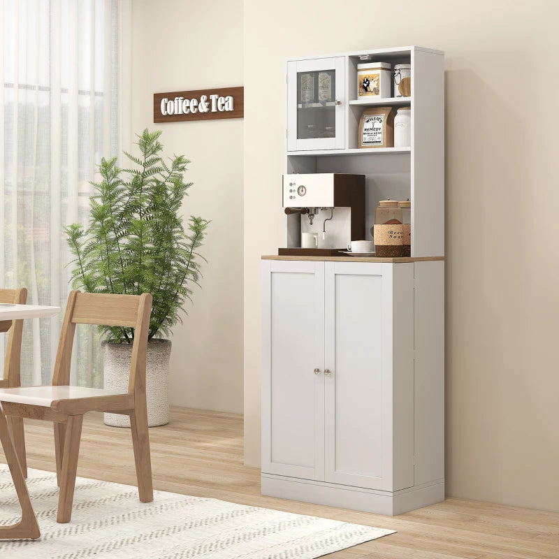 66.5" Tall Kitchen Pantry Cabinet, Kitchen Hutch, Microwave Cabinet with Adjustable Shelves for Dining Room, White
