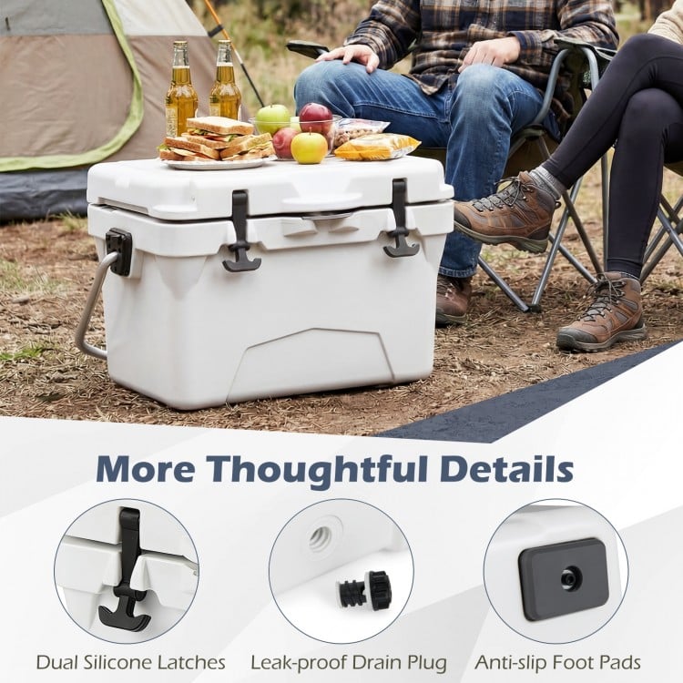20 Quart Portable Hard Cooler with Built-in Ruler and Bottle-White