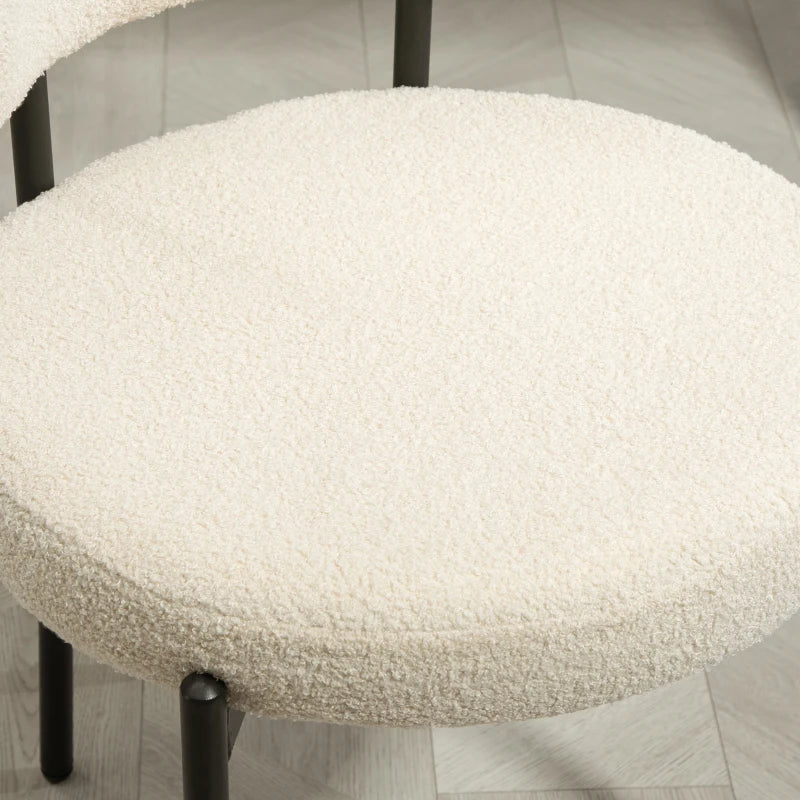 2 Pieces Kitchen Chairs, Modern Dining Chairs w/ Berber Fleece Upholstery and Steel Legs for Living Room, Beige