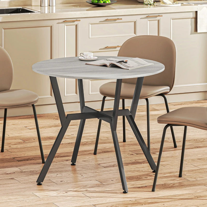 35" Round Dining Table, Modern Dining Room Table with Steel Frame, Space Saving Small Kitchen Table, Grey