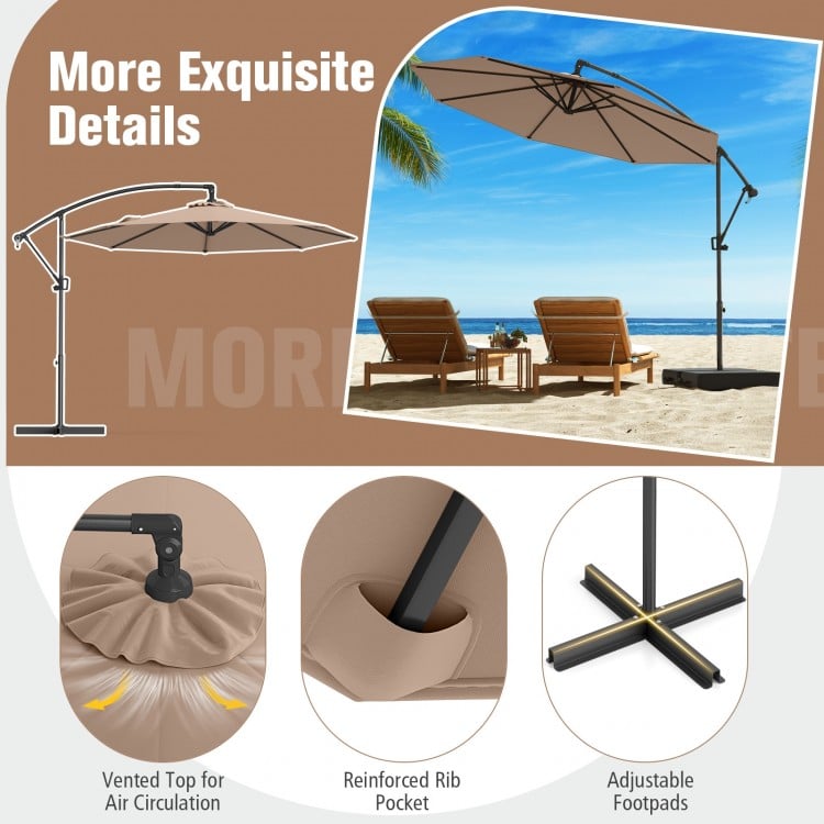 10 Feet Offset Hanging Umbrella with Base and Infinite Tilt-Coffee