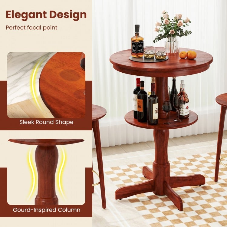 2-Tier Round High Top Bar Table with Storage Shelf and Pedestal Base-Espresso