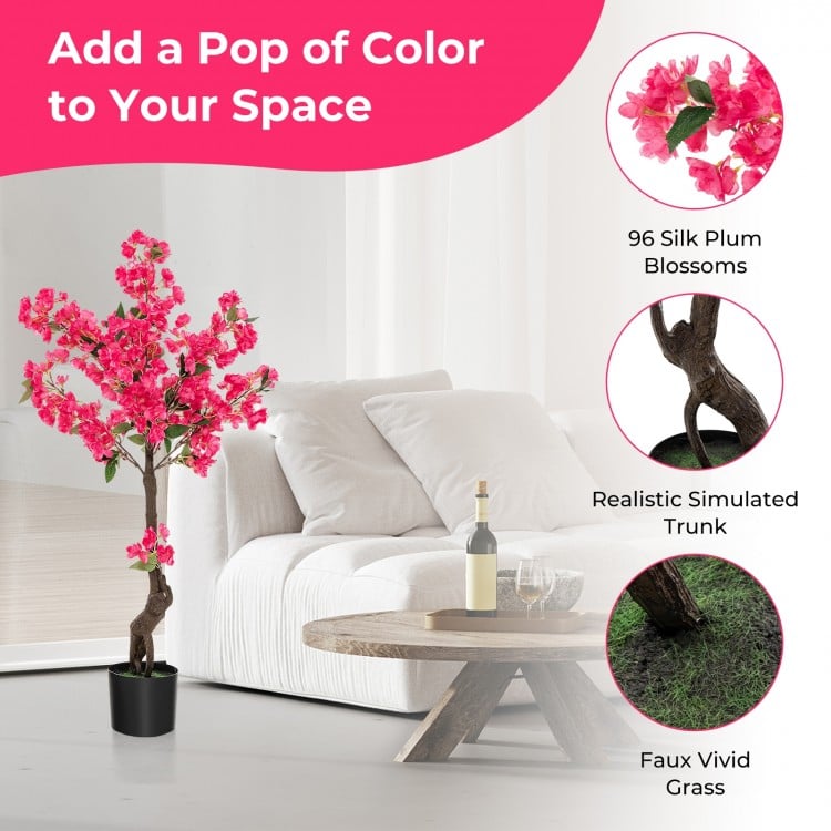 2 Pack 41 Inch Artificial Plum Blossom Tree Fake Floral Plant with 92 Flowers-Red