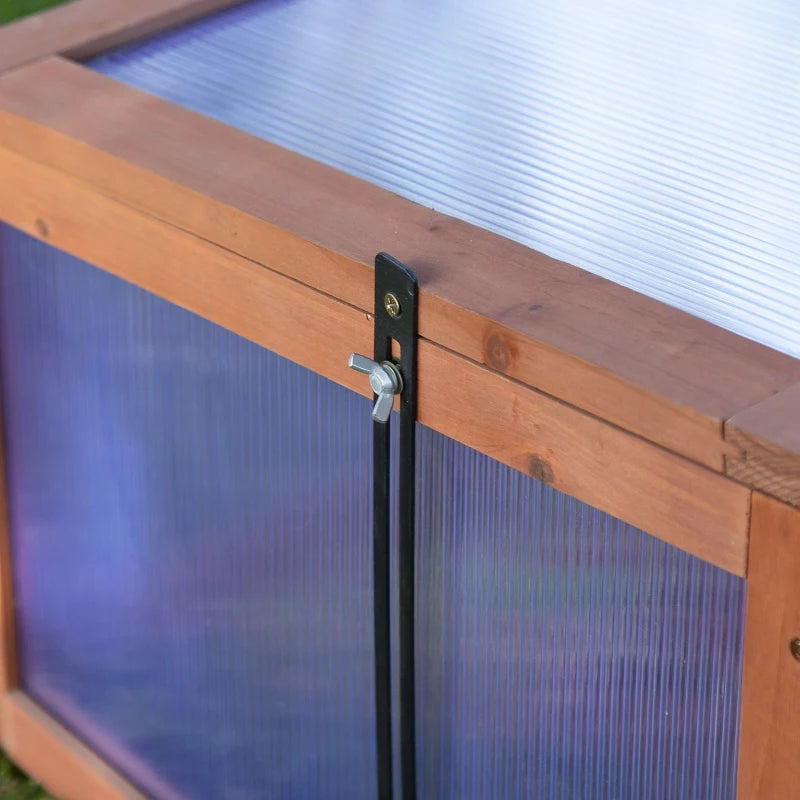 39" x 26" x 16" Wooden Cold Frame with Openable and Tilted Top Cover, Small Polycarbonate Planter Box for Flowers, Vegetables, Plants, Brown