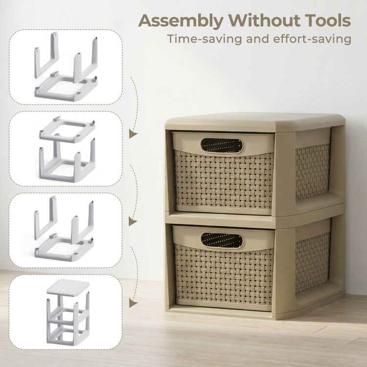 2-Drawer Storage Organizer with Wicker Patterns-Brown
