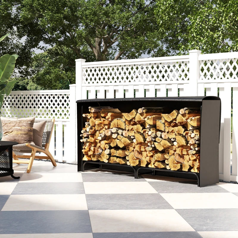 6ft Outdoor Firewood Rack with Cover, Adjustable Wood Storage Holder, Indoor Outdoor Log Rack for Fireplace, Black