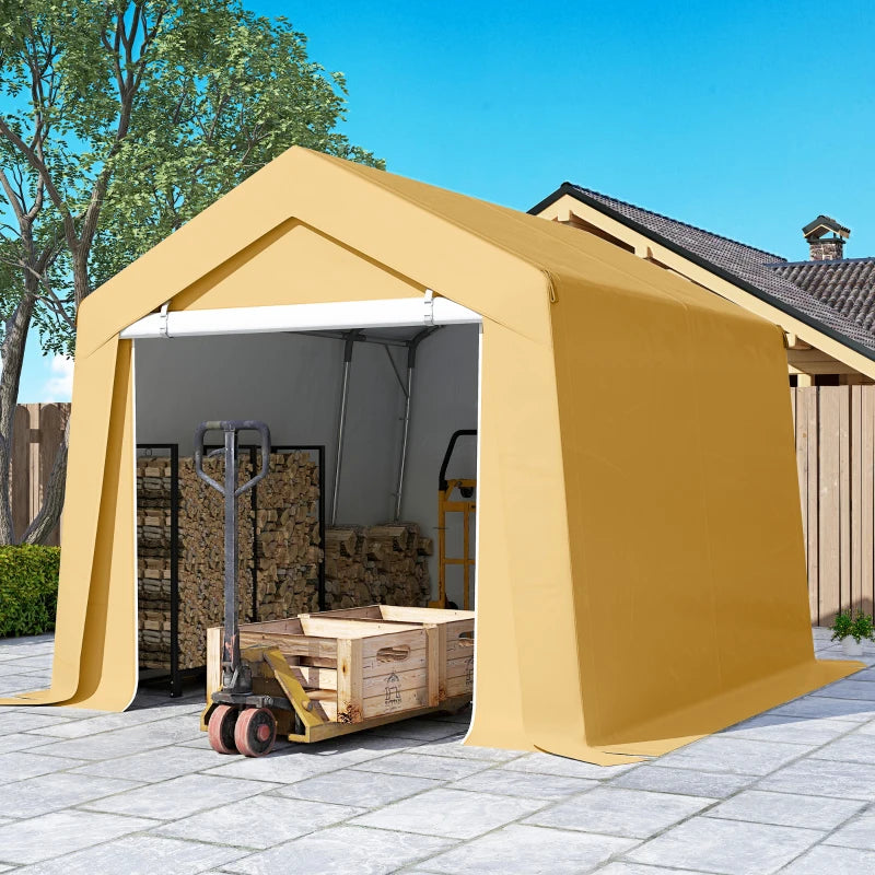 10' x 10' Outdoor Storage Shed Portable Garage with Roll-up Door for Motorcycle, Bike, Garden Tools, Beige