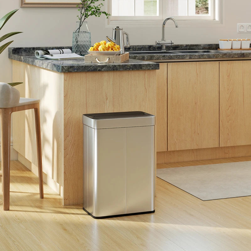 14.5 Gallon Sensor Can, Automatic Garbage Can with Soft-Close Butterfly Lid, Fingerprint-Proof Stainless Steel, Silver