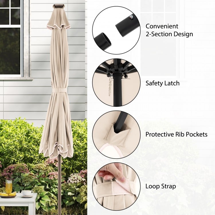 10 Feet Solar Patio Umbrella with 24 LED Lights-Beige
