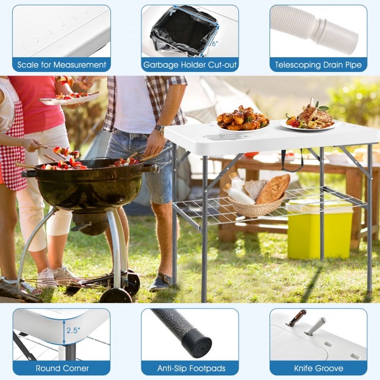 2-in-1 Folding Fish Cleaning Table-White