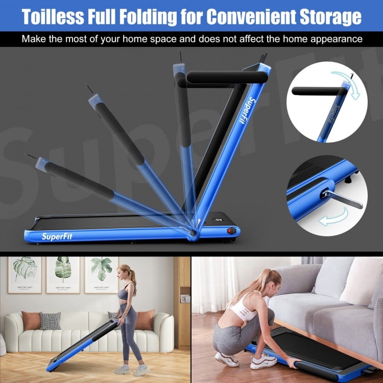 2.25HP 2 in 1 Folding Treadmill with APP Speaker Remote Control-Navy