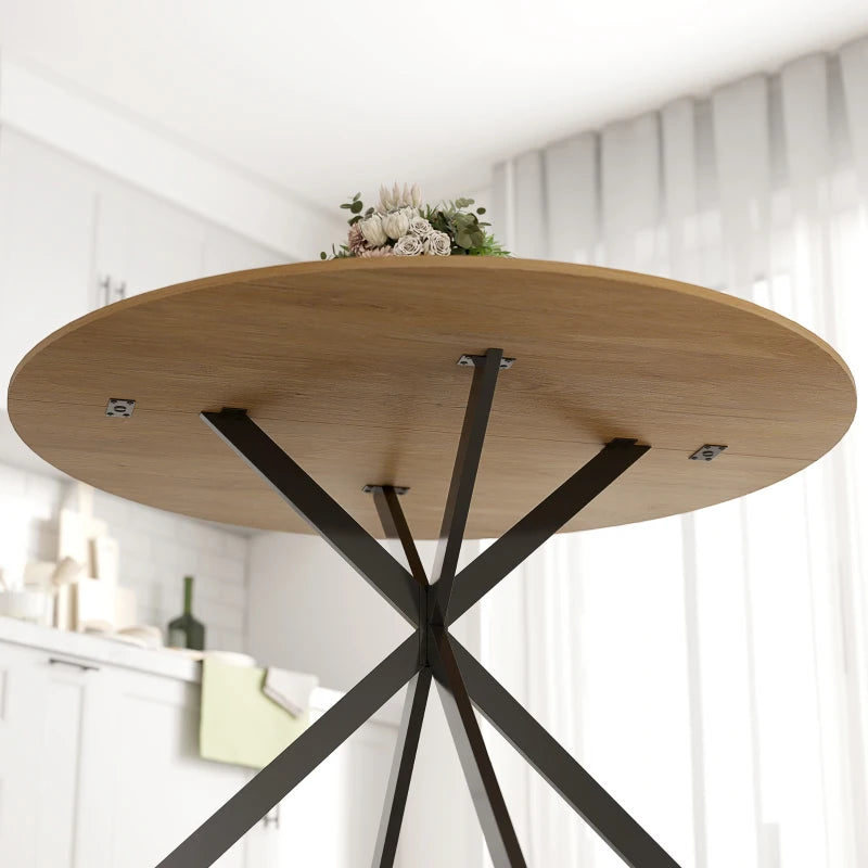 47" Round Kitchen Table for 4, Industrial Dining Table with Steel Legs for Dining Room, Brown and Black