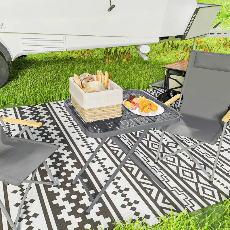 27.5" Square Outdoor Patio Table, Outdoor Folding Table with Grid Rattan-Like Top for Camping, Picnic, Light Grey
