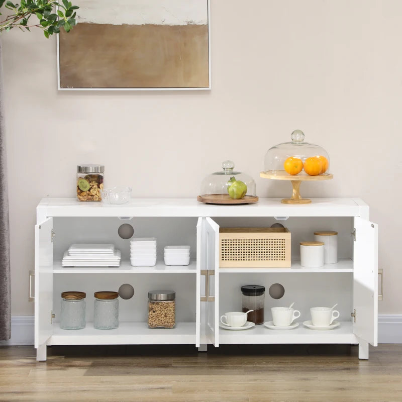 Sideboard Cabinet Buffets Table with Barn Style Doors TV Cabinet Stand for TVs up to 65" with 4 Cable Holes White