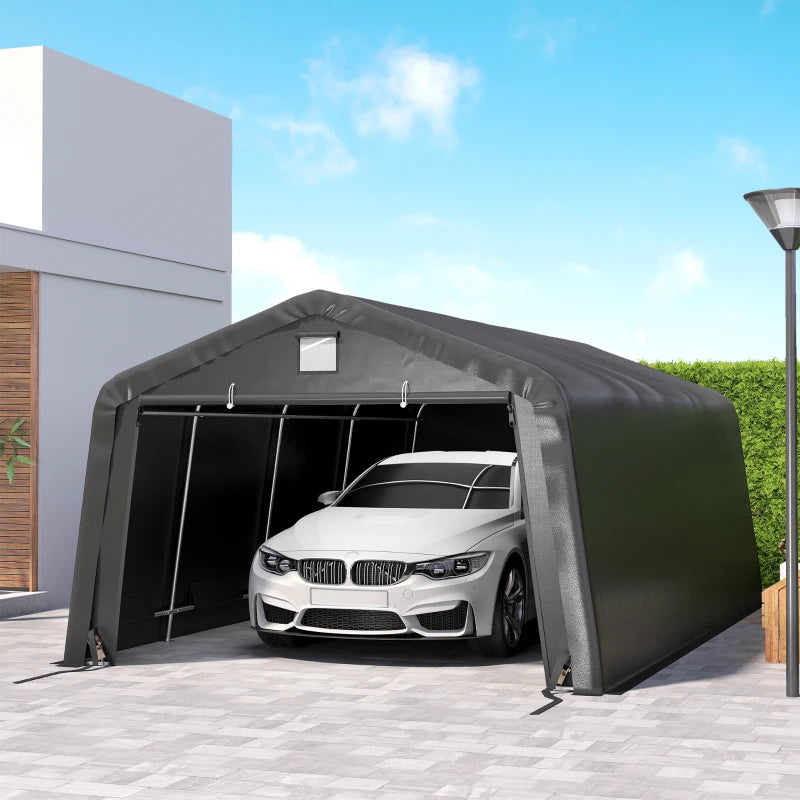 12' x 20' Portable Garage, Heavy Duty Carport Canopy with Ventilation Windows and Large Roll-up Door, Black