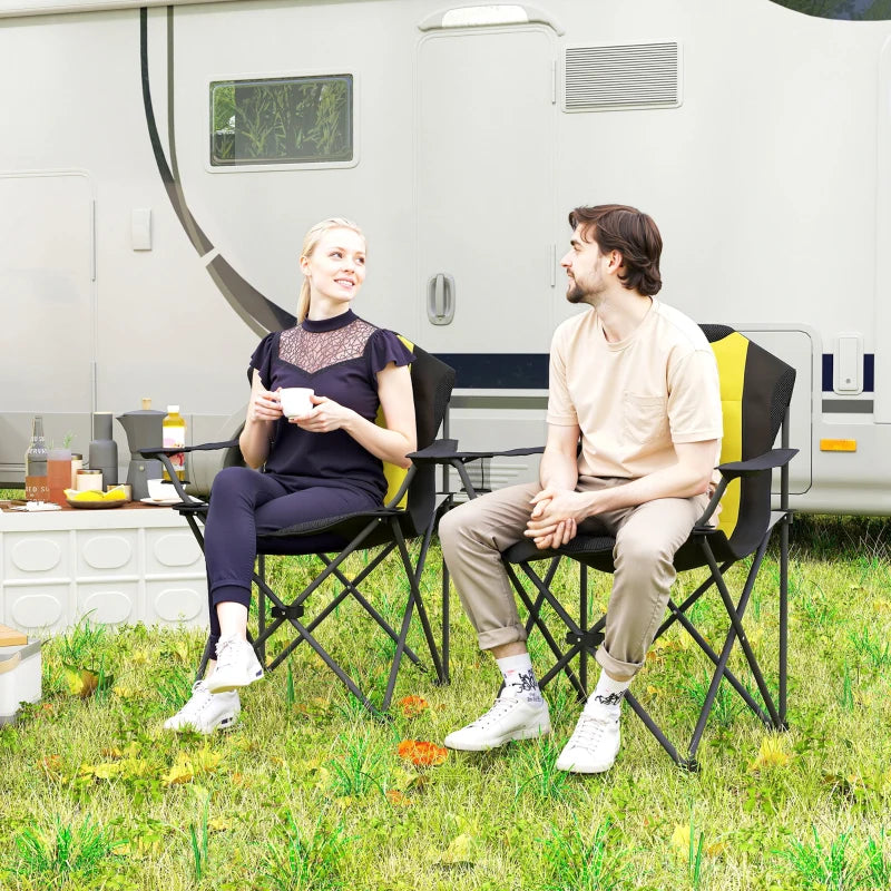 2 Pack Folding Camping Chairs, High Back Folding Chairs w/ Cup Holder, Padded Camping Chairs for Outdoor Events, Yellow