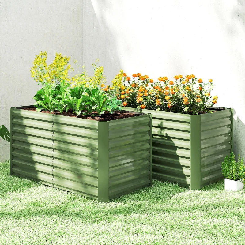 Set of 2 Galvanized Metal Planters for Outdoor Plants, 4' x 2' x 2' Raised Garden Bed, Light Green