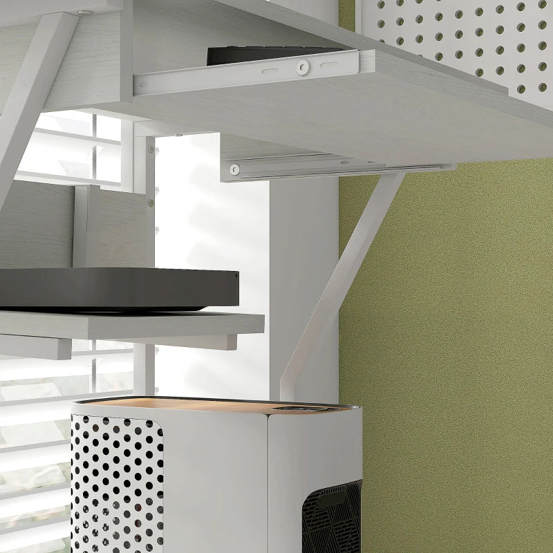 32" Mobile Computer Table, Rolling Study Desk for Home Office with Keyboard Tray, Storage Shelves, Wheels, White