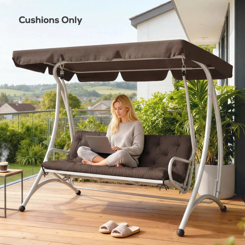 3-Seater Outdoor Bench Swing Chair Replacement Cushions for Patio Garden, Coffee