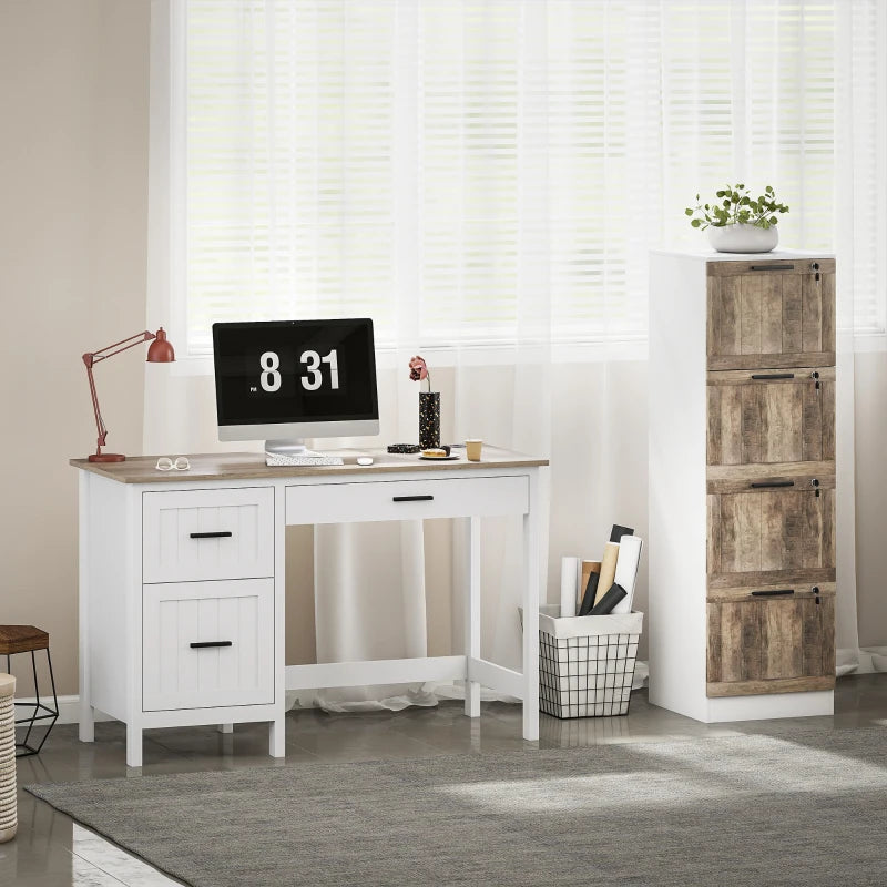 4 Drawer Filing Cabinet, Farmhouse File Cabinet with Lock, Adjustable Hanging Rails for A4 Letter Size Files, White