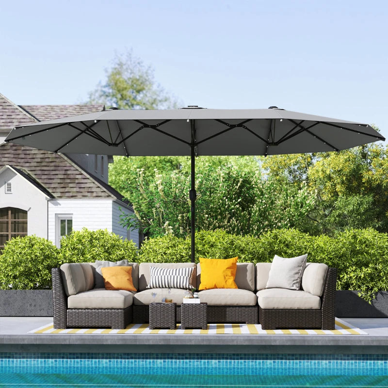 173" Double-Sided Sun Umbrella Garden Parasol Patio Sun Shade Outdoor with LED Solar Light, No Base Included, Dark Gre