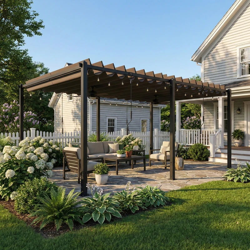 10' x 19' Louvered Pergola with UPF50+ Adjustable Roof and Aluminum Frame, Outdoor Pergola Gazebo, Dark Grey