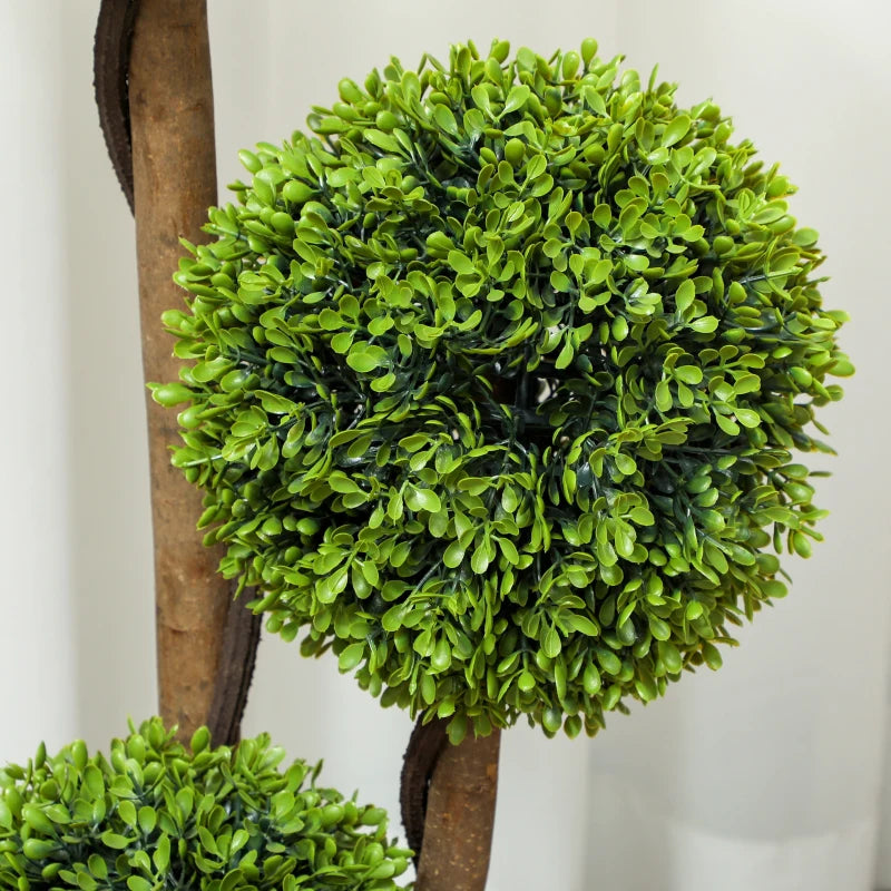 35 Inch 2 Pack Potted Fake Plant, Artificial Boxwood Topiary Trees, Triple Ball Tree for Indoor and Outdoor, Light Green