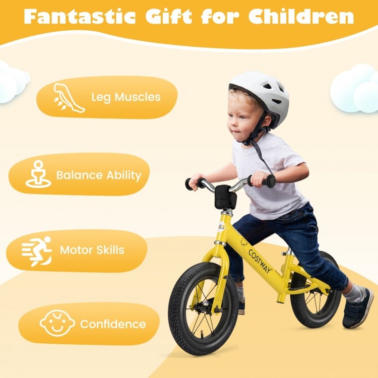 12 Inch Toddler Balance Bike with Height Adjustable Handlebar and Seat-Yellow
