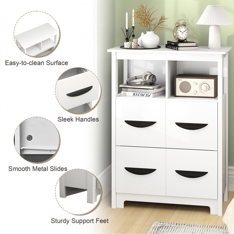 24 Inch Floor Cabinet with 2 Open Compartments and 2 Drawers-White