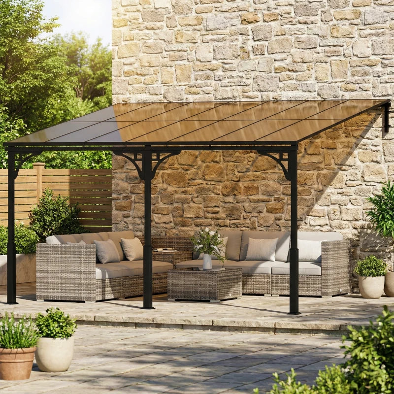 13' x 10' Lean to Gazebo, Hardtop Wall Mounted Outdoor Pergola with Polycarbonate Roof and Metal-Aluminium Frame