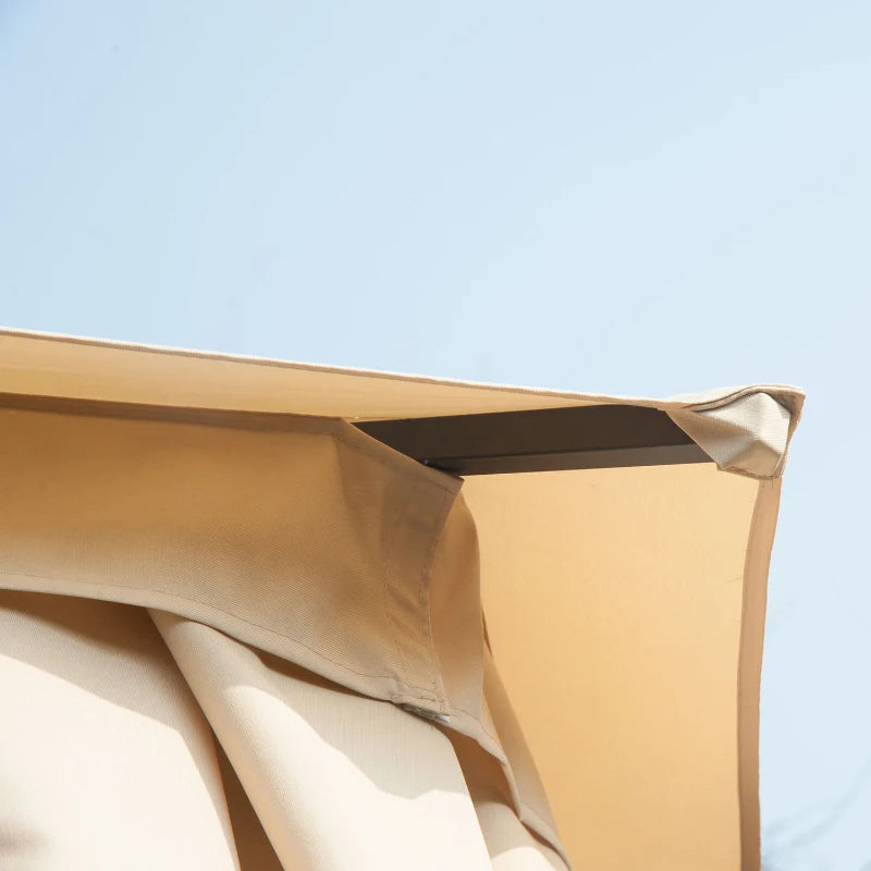 13ft Hexagon Gazebo Outdoor Canopy Shelter with Netting and Shaded Curtains Beige