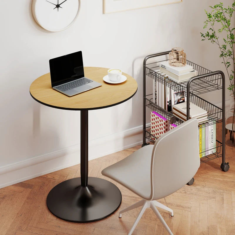 27.6" Round Kitchen Table for 2, Modern Small Dining Table with Wood Veneer, Steel Base for Dining Room, Natural