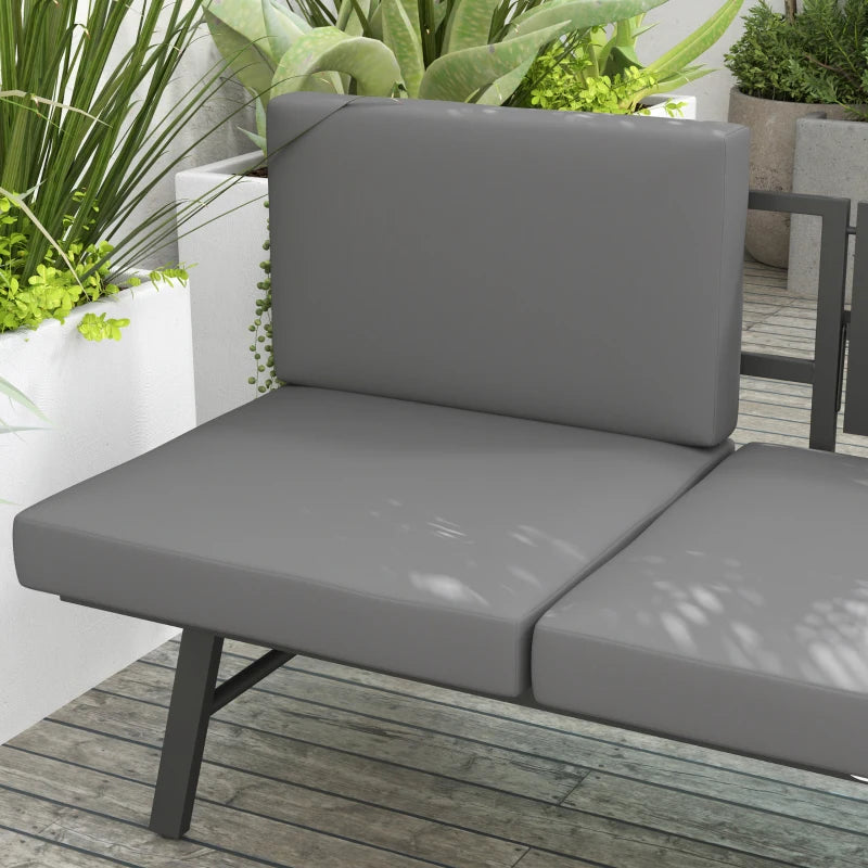 3-in-1 3-Seater Outdoor Sofa, Lounge Chair with 5-Position Adjustable Back, Patio Loveseat with Folding Table, Grey
