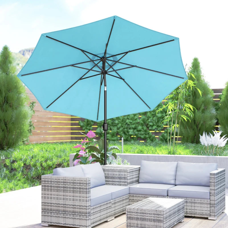10' x 8' Round Market Umbrella, Patio Umbrella, Outdoor Parasol with Crank Handle, Tilt, Sky Blue