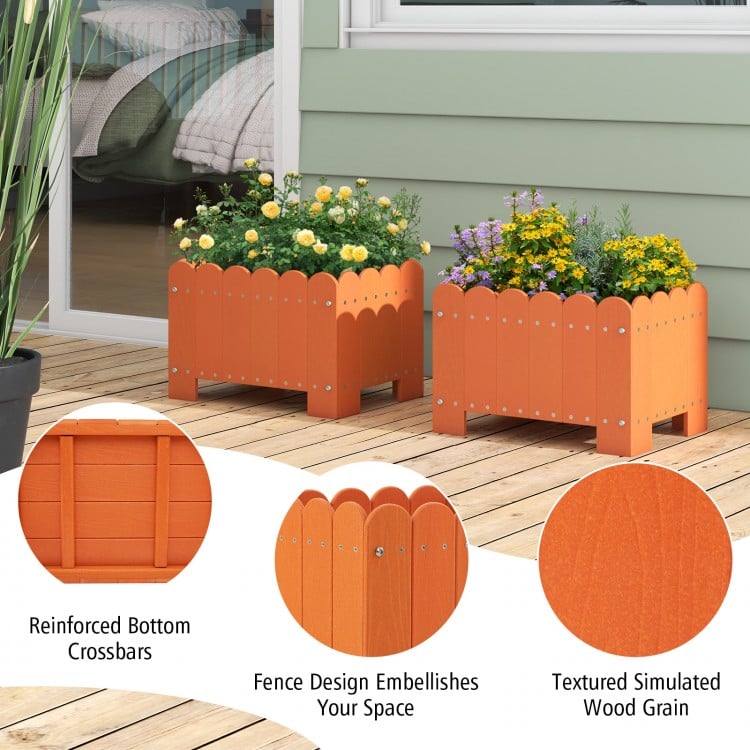 2 Pack Rectangular Planter Box with Drainage Gaps for Front Porch Garden Balcony-Orange