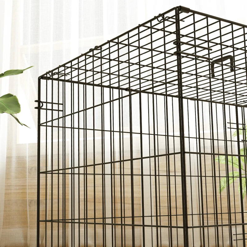 30" Dog Crate with 2 Doors, Folding Metal Dog Cage with Soft Cushion, Removable Tray, Handle, for Small Dogs, Black
