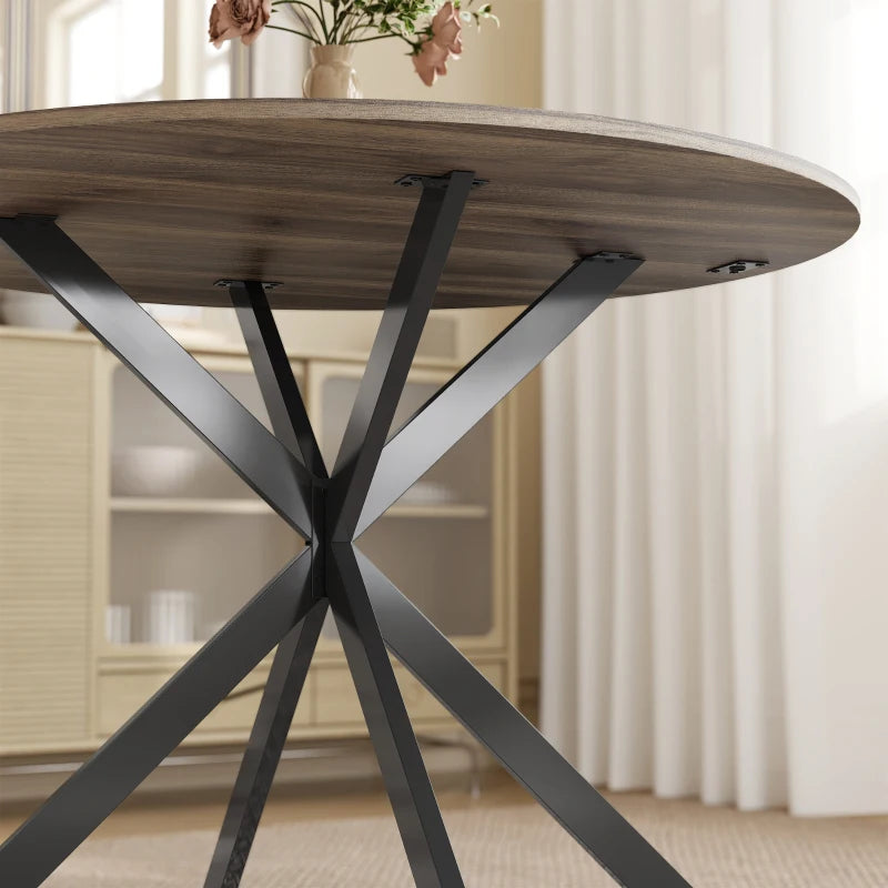 40" Round Kitchen Table for 4, Industrial Dining Table with Steel Legs for Dining Room, Distressed Brown