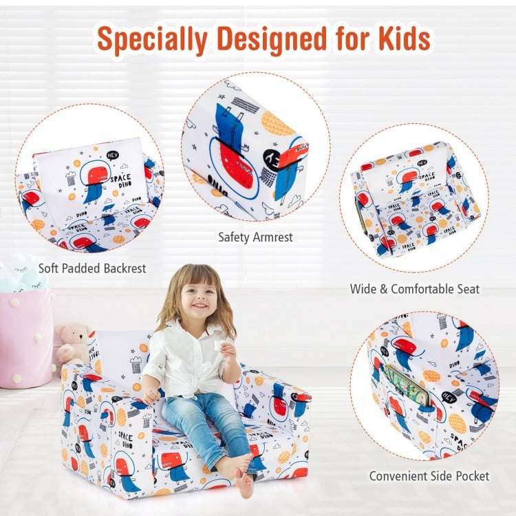 2-in-1 Convertible Kids Sofa with Velvet Fabric-White